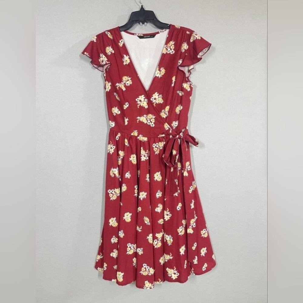 Floral Wrap Dress - Red